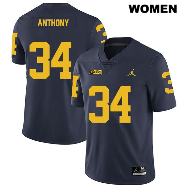 Women's NCAA Michigan Wolverines Jordan Anthony #34 Navy Jordan Brand Authentic Stitched Legend Football College Jersey XD25Y08PW